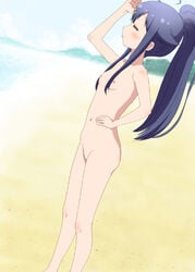 beach blue_hair blush breasts closed_eyes female hinako_note natsukawa_kuina nipples nude small_breasts solo