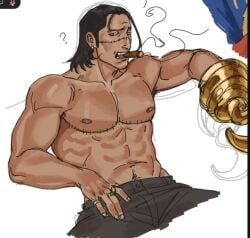 artist_request cigar earrings golden_hook happy_trail hook human_artist jewelry looking_at_viewer male male_only muscular_male nails no_ai one_piece rings scars sir_crocodile smoke smoking smoking_cigar tagme top_surgery_scars trans_man transgender transgender_male transgender_man
