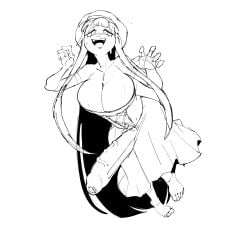 cleavage corset dress futa_only futanari ghast ghast_(at2.) ghast_(minecraft) huge_breasts huge_penis kinky_rat long_hair minecraft mob_talker penis_through_bottomwear penis_through_clothing sweat
