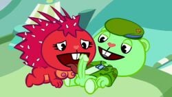 16:9 animated anthro bear bed big_penis breasts cuddly duo female flaky_(htf) flippy_(htf) furniture genitals happy_tree_friends high_framerate layed_down licking lying male male/female mammal on_back oral penile penis penis_lick porcupine rodent sex show_accurate smexer teasing tongue widescreen