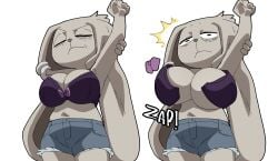 inkershike coolerinker inker_comics 1girls 2girls ass blue_clothing bra bra_removed breasts canela_(inkershike) closed_eyes female furry inconvenient_breasts long_ears original original_character rabbit rabbit_ears rabbit_girl snap solo stretching wardrobe_malfunction