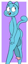 2026 3_fingers absurd_res anthro balls blue_body blue_fur butt cartoon_network crossgender darkened_balls darkened_genitalia darkened_penis digital_drawing_(artwork) digital_media_(artwork) domestic_cat eyelashes felid feline felis fingers flat_chested ftg_crossgender fti_crossgender fur genitals gynomorph happy hi_res humanoid_genitalia humanoid_penis intersex looking_back mammal nicole_watterson nipples open_mouth penis pink_nipples pink_nose simple_background solo standing the_amazing_world_of_gumball tongue whiskers zambs