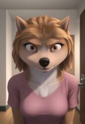 ai_assisted ai_generated ai_video alpha_and_omega helluva_boss kate_(alpha_and_omega) loona_(helluva_boss) offscreen_character offscreen_female offscreen_male pink shirt tagme tan_body tan_fur video