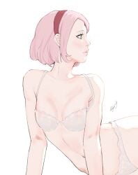 1girls 2d 2d_(artwork) absurd_res absurd_resolution absurdres artist_signature bare_arms bare_shoulders bare_thighs belly_button bob_cut boruto:_naruto_next_generations bra cleavage cute eyelashes female female_focus female_only forehead_jewel forehead_mark green_eyes hairband haruno_sakura head_tilt hi_res high_resolution highres light-skinned_female light_skin lingerie looking_away looking_to_the_side lying lying_on_side makeup mature mature_female mature_woman medium_breasts medium_hair messy_hair milf miqoto9 naruto naruto:_the_last naruto_(series) naruto_shippuden on_side pale-skinned_female pale_skin panties parted_lips petite petite_body petite_breasts petite_female pink_lips pink_lipstick pinup questionable sakura_haruno sakura_uchiha shonen_jump shoulder_length_hair shounen_jump shueisha simple_background small_breasts solo solo_female solo_focus thighs uchiha_sakura underwear very_high_resolution weekly_shonen_jump weekly_shounen_jump white_background white_bra white_lingerie white_panties white_skin white_underwear