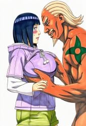 1boy 1girls 2d accurate_art_style accurate_body_type ai_generated beard big_breasts black_hair blonde_hair blush blush_stickers boruto:_naruto_next_generations breast_grab breasts busty cel_shading clothed clothed_female_nude_male clothing completely_nude completely_nude_male dark-skinned_male dark_skin duo duo_focus eye_contact facial_hair female from_side goatee grabbing grabbing_another's_breast green_shorts grin hands_on_breasts hetero high_resolution highres hinata_hyuuga hood hood_down hoodie huge_breasts hyuuga_hinata large_breasts lavender_eyes light-skinned_female light_skin line_art lineart long_sleeves looking_at_another male manga_style manly masashi_kishimoto_style mature_female milf muscular muscular_male mustache naruto naruto_(series) naruto_shippuden nervous nude nude_male official_style parted_lips pink_lips pom_pom_(clothes) purple_eyes raihina raikage shiny_hair shiny_skin short_hair short_shorts shorts side_view simple_background standing straight sweat sweatdrop sweater tattoo tattooed_arm thick_eyebrows thin_eyebrows uzumaki_hinata waifu white_background
