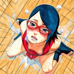 1girls ai_generated after_sex after_vaginal arm_warmers armwear bare_shoulders bare_thighs black_hair blush boruto:_naruto_next_generations breasts closed_eyes clothed clothing commentary_request condom condom_filling cowboy_shot cum dialogue dress female female_focus female_only grai glasses hi_res high_quality high_resolution highres holding holding_condom japanese_text legwear light-skinned_female light_skin love_heart nail_polish manga_style masashi_kishimoto_syle naruto naruto_(series) no_panties nose_blush outstretched_arm painted_nails pale-skinned_female pale_skin pussy_juice pussy_juice_drip pussy_juice_stain pussy_juice_trail red-framed_eyewear red_dress sarada_uchiha shonen_jump short_dress short_hair shounen_jump shueisha sleeveless_dress small_breasts smiling smiling_at_viewer solo solo_female solo_focus kneeling sweat teen teen_girl teenage_female teenage_girl teenager teeth teeth_showing text thighhighs thighs tomboy translation_request trembling uchiha_sarada v-shaped_eyebrows very_high_resolution weekly_shonen_jump weekly_shounen_jump young younger_female