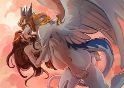 anthro anthro_penetrating anthro_penetrating_human areola breasts butt digital_media_(artwork) duo eyes_closed eyewear eyewear_on_head feathered_wings feathers feet female female_human female_penetrated fingers french_kissing from_front_position furgonomic_piercing furgonomics goggles goggles_on_head hair headgear holding_partner human human_on_anthro human_penetrated interspecies kammi-lu kissing male male/female male_anthro male_penetrating male_penetrating_female mammal nipples nude open_mouth penetration penile penile_penetration piercing romantic romantic_ambiance romantic_sex sergal sex smile spread_legs spreading standing standing_sex tail toes tongue tongue_out vaginal vaginal_penetration wing_piercing wings