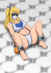 lucy_heartfilia fairy_tail bondage_mittens bondage padded_room padded_cell suichitanaka underwear bra panties blonde_female cuffed_wrists cuffs gag gagged muzzle muzzled muzzle_gag blindfolded blindfold