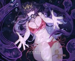 1girl 1girls 2d alluring bare_arms bare_shoulders big_breasts bikini black_hair blunt_bangs bracele breasts breasts_squeezed_together cleavage commentary commission diving_regulator female female_only fire_emblem fire_emblem_awakening fire_emblem_heroes fire_emblem_warriors fish high_res incoming_hug intelligent_systems jellyfish jewelry light-skinned_female light_skin long_hair looking_at_viewer milf navel nintendo o-ring o-ring_bikini official_alternate_costume outstretched_arms oxygen_mask reaching reaching_towards_viewer red_bikini scuba scuba_gear solo solo_female stomach sumustard swimsuit tagme tharja tharja_(fire_emblem) tharja_(summer)_(fire_emblem) thighs tiara under_boob underwater water