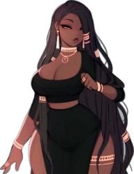 1girl 1girls african_female artist_request beauty_mark black_hair busty_female cleavage clothed clothing dark-skinned_female dark_skin half-closed_eyes hip_cleavage l mole_under_mouth pelvic_curtain seductive seductive_look solo solo_female solo_focus tagme tagme_(artist) thick_thighs thigh_cleavage