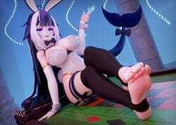 shylily pippersad indie_virtual_youtuber vtuber virtual_youtuber 3d light_skin light-skinned_female 1girls female solo whale_tail whale_girl bunny_ears multicolored_hair blue_eyes mostly_clothed feet barefoot foot_fetish foot_focus presenting_feet toes soles blue_toenails stirrup_legwear toeless_legwear cleavage breasts thighs thigh_strap