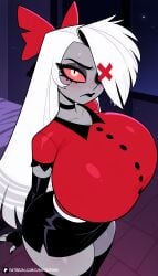 1girls patreon patreon_username patreon_logo patreon_url patreon_link patreon_reward patreon_artist watermark artist_logo entrophex123 breasts long_eyelashes black_hair hair_over_one_eye high_resolution high_quality ai_generated ai ai-created ai_art half-closed_eyes vaggie_(hazbin_hotel) vaggie grey_body grey_skin white_hair red_shirt collared_shirt choker black_choker elbow_gloves black_nails huge_ass large_ass gigantic_ass giant_ass tight_clothing long_hair x_eyes ribbon_in_hair red_ribbon pink_sclera gradient_sclera white_eyes slit_pupils sweat from_side from_above looking_at_viewer huge_breasts large_breasts gigantic_breasts giant_breasts breasts_bigger_than_head buttons black_lips