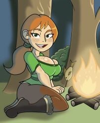 1girls alex_(minecraft) breasts campfire casual female female_only freckles freckles_on_breasts green_eyes hourglass_figure human looking_at_viewer minecraft mojang orange_hair pale_skin red_hair redhead shiny_skin size11shaolins solo solo_female source_request