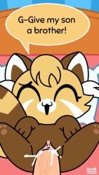 sassparilla_(chikn_nuggit) chikn_nuggit brown_fur dialogue bed bedroom cuming cum_in_pussy legs_up shortstack pillow tagme ollopit272