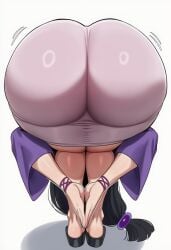 1girls ace_attorney ai_generated arm_around_leg ass ass_focus bent_over big_ass black_hair dress female female_only frontbend gyakuten_saiban hair_ornament long_hair maya_fey praise_da_booty_(meme) solo white_background