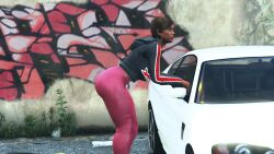 1female 1girls 3d 3d_(artwork) 3dcg absurd_res alternate_outfit ass beautiful_woman brown_hair_female creamplux dark-skinned_female emotionless emotionless_female expressionless game_cg game_mod grand_theft_auto grand_theft_auto_v gta_prostitute heavenly_ass hoodie leaning_forward leggings long_hair_female mature_woman nameless_character navel_tattoo nivinha pink_leggings prostitution rockstar_editor source_request unbothered uncaring uncaring_female uninterested_female