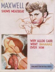 1boy actor ass balls blonde_hair blue_eyes blush flaccid gay harry_bush jeans light_skin looking_at_viewer male male_only maxwell_caulfield original pants_around_one_leg penis pubic_hair real_person shirt_lift simple_background solo spread_legs tan_skin tanline traditional_media veiny_penis white_shirt yaoi