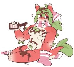 sprout_(dandy's_world) dandy's_world holidayshrimp chocolate_on_body laying_on_side posing_for_the_viewer