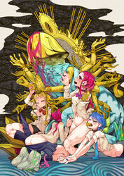 4girls arched_back arm_support arm_up ass assisted_exposure bare_legs black_panties blonde_hair blue_hair bottomless bow bowtie bra bra_peek braid breast_grab breasts character_request choker closed_eyes closed_mouth commentary_request demon demon_rape earrings expressionless finger_in_another's_mouth full_body grabbing grabbing_from_behind hair_bun hair_ornament hairclip half-closed_eye hand_holding hand_on_another's_leg hand_up hands_together head_between_knees implied_fellatio implied_oral jewelry kneeling koutamii long_hair long_sleeves looking_at_another looking_at_viewer lying mara_(megami_tensei) multi_arm multi_limb multiple_girls navel necktie no_bra off_shoulder on_stomach one_eye_closed open_clothes open_mouth open_shirt original outstretched_arms own_hands_together panties penis pink_eyes pink_hair pulled_by_another rape red_eyes ring school_uniform shin_megami_tensei shirt shoes short_hair short_sleeves sitting skirt skirt_pull sneakers socks stomach tagme_(character) thumb_ring twin_braids underwear undressing