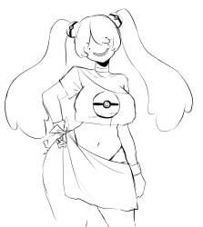 blairevt blush breasts choker ditto front_view hand_on_hip hip_cleavage long_hair looking_at_viewer navel panties pokemon pokemon_(species) shirt sketch skirt slim_waist slime_hair smile tagme thick_thighs tied_hair topwear voluptuous wide_hips