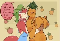 2girls animated big_breasts breast_press breast_squeeze breasts female female_focus female_only jackting_off loop looping_animation no_sound pineapple plant plant_girl shorter_than_10_seconds tagme video yellow_body