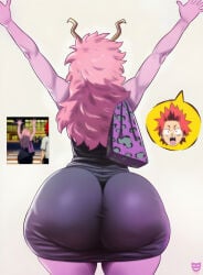 1girls aged_up ass bare_shoulders black_dress boku_no_hero_academia bubble_butt curvy female from_behind huge_ass large_breasts long_hair mina_ashido mina_ashido_curvy_(meme) mina_ashido_time-skip older_female pink_hair post-timeskip simple_background thick_ass white_background wide_hips z-art