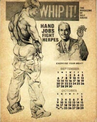1985 2boys age_difference ass back_view big_ass blonde_hair calendar_(medium) drummer_(gay_magazine) english_text formal_wear gay gloves harry_bush jeans jeans_down male male_only monochrome mooning muscular october_(month) original pants_down september_(month) shirtless simple_background standing tan_skin tanline text traditional_media white_background yaoi