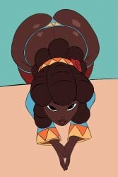 african_female amlah ass ass_cleavage ass_crack ass_focus busty_female busty_girl butt_crack clothed coolbeaniebabez cute_face cute_girl dark_skin female_only hi_res hip_cleavage lips looking_at_viewer looking_up oc on_all_fours on_knees thong thong_panties