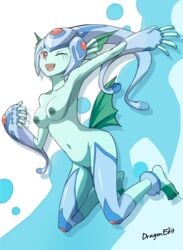 areolae bare_legs barefoot breasts digimon digimon_frontier dragonedit feet female frog frog_girl frog_humanoid full_body green_skin legs monster_girl nipples no_humans nude nude_filter photoshop pussy ranamon red_eyes solo uncensored