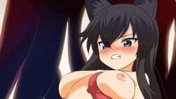 animal_ears animated animated blush breasts brown_hair censored female fox_ears fox_tail kanaya_azami large_breasts long_hair navel nipples sweat tail tentacle thighhighs ukagaka zee_(zee_sub)