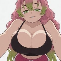 massive_breasts big_breasts mitsuri_kanroji kanroji_mitsuri demon_slayer pink_hair green_eyes godilovebutts tagme 1girls solo solo_female solo_focus breasts breasts_focus