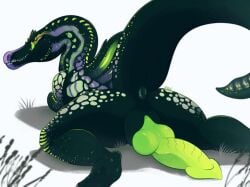 animal_genitalia animal_penis anus big_penis butt dinosaur feral genital_slit genitals grass green_body green_penis hi_res licking male mythological_creature mythological_scalie mythology owishka penis plant prehistoric_species raised_tail rear_view reptile saurischian scales scalie simple_background solo spinosaurid spinosaurus tail theropod tongue tongue_out vein veiny_penis