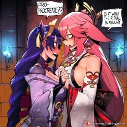 futanari futanari_only futa futa_only breasts patreon penis girly balls self_upload ai_generated highres high_resolution stable_diffusion dickgirl huge_breasts huge_boobs huge_ass huge_cock huge_balls huge_butt huge_thighs huge_penis huge_testicles medium_breasts medium_penis medium_ass sexy horny cock worship futa_sans_pussy muscular 1futa girl waifu_diffusion waifu anime anime_style hentai 1girl boobs curvaceous curvaceous_figure curvaceous_female curvaceous_body female female_focus shiny vagina voluptuous voluptuous_female big_breasts big_ass fit_female hourglass_figure pussy clitoris ai_assisted uncensored caption dialogue comic comic_page manga manga_page text text_bubble speech_bubble story 1girls sigabelle yae_miko pink_hair raiden_shogun purple_hair genshin_impact fox_ears fox_girl animal_ears animal_girl