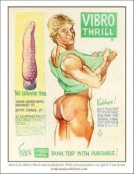 1988 1boy advertisement ass big_ass blonde_hair dated dildo english_text gay green_tank_top harry_bush looking_at_viewer male male_only muscular original side_view solo tan_skin tank_top tank_top_pull text traditional_media vibrator yaoi