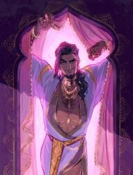 babs_draws human_artist smug character_request request copyright_request solo solo_focus solo_male luxurious_setting long_hair jewelry no_ai