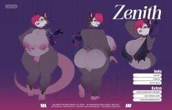 2026 4_toes 5_fingers absurd_res american_opossum anthro areola arm_tattoo artist_name balls big_breasts black_lipstick blue_eyes breasts chromapan claws cleavage clothed clothing ear_piercing ear_ring english_text eyelashes eyewear eyewear_only feet finger_claws fingers genitals glasses glasses_only gynomorph hand_on_hip hands_behind_head hi_res hoop_ear_ring intersex jewelry lipstick looking_at_viewer makeup mammal marsupial model_sheet navel necklace necklace_only nipple_piercing nipple_ring nipples nude nude_anthro nude_gynomorph penis piercing piercing_outline pronouns ring_piercing smile smiling_at_viewer solo stated_age stated_height tail tattoo tattoo_sleeve text toe_claws toes url wearing_glasses zenith_(trashcataria)
