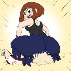 ass big_ass bloxwhater breasts dat_ass defeated facesitting female huge_ass katsuki_bakugou male my_hero_academia ochako_uraraka straight tank_top