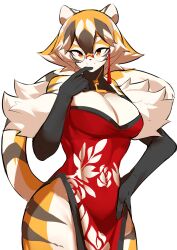 1girls amber_eyes anthro arknights aspirindabaitu big_breasts breasts chinese_clothes female glasses looking_at_viewer mx99926 smile solo solo_female tagme tiger tiger_girl waai_fu_(arknights)