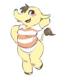 animal_crossing anthro blush clothed clothing elephant eloise_(animal_crossing) eyelashes female glacierclear hair mammal nintendo pussy shortstack solo video_games