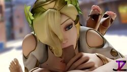 3d alternate_costume animated erection feet fellatio female junkerz looking_at_viewer male mercy no_sound oral overwatch penis pov soles straight toes video winged_victory_mercy