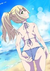 1girls ass ass_grab back bare_back beach bikini bra dimples_of_venus female female_only from_behind fukunaga_yukito human lillie_(pokemon) nintendo panties panty_pull pokemon pokemon_sm solo swimsuit