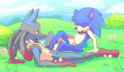 2boys animated anthro anthro_on_anthro barefoot blush canine crossover cum cum_on_penis cumshot duo ejaculation erection feet flash flower foot_fetish footjob fur furry gay green_eyes half-closed_eyes hands-free hedgehog humanoid_penis interspecies long_ears long_nose lucario lying male male_only mammal mega_evolution mega_lucario nintendo nude on_back on_ground one_eye_closed open_mouth orange_eyes orgasm outside penis plant pointy_ears pokemon pokemon_(species) precum quills rexin sex sitting smile sonic_(series) sonic_the_hedgehog spikes spread_legs spreading testicles thick_penis tongue video_games