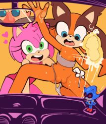 amy_rose car car_wash dogmalord dr._eggman metal_sonic mustache nipples pink_hair pussy soap sonic_(series) sponge sticks_the_badger sticks_the_jungle_badger sticks_the_tejon wet