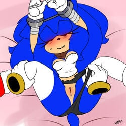 amy_rose blue_fur bound breasts female furry handcuffs hedgehog kikiluv legs_up mammal pussy rule_63 sonic_(series) sonic_the_hedgehog sonique_the_hedgehog spread_legs undressing yuri