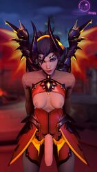 1futa 3d alternate_costume areolae breasts devil_mercy dickgirl flaccid foreskin futa_only futanari intersex looking_at_viewer mercy nipples overwatch penis solo solo_futa strapy uncut