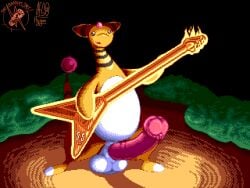 4:3 aesopp ampharos animal_genitalia animal_penis balls big_balls big_penis digital_media_(artwork) duo electric_guitar equine_genitalia equine_penis erection feral flygon_(artist) flying_v generation_2_pokemon generation_4_pokemon genitals gibson guitar huge_penis male medial_ring musical_instrument nervous nervous_look nervous_smile night nintendo orange_body penis pixel_(artwork) plant plucked_string_instrument pokemon pokemon_(species) rotom shrub string_instrument the_baattery_pack yellow_body