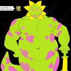 1:1 anthro apode belly blep deltarune draconcopode english_text floradinn hi_res legless living_tail lukecrossaint male melee_weapon musclegut muscular muscular_male naga navel nipples pecs petals reptile scalie serpentine snake snake_tail solo sword tail text tongue tongue_out undertale_(series) unusual_anatomy unusual_tail weapon