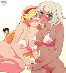 1boy 2girls blush breasts chocolate_and_vanilla cinnamon6 dark_skin disney disney_channel erect_nipples female freckles jackie_lynn_thomas marco_diaz no_panties star_butterfly star_vs_the_forces_of_evil straight_hair underboob white_bikini