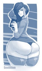 ass big_ass carmessi cellphone dat_ass disney disney_channel disney_xd gravity_falls huge_ass monochrome short_skirt side_view straight_hair tambry thighhighs thong