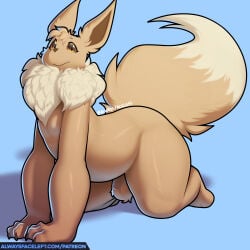1:1 2024 3_fingers all_fours alwaysfaceleft anthro anthrofied balls belly big_tail biped blue_background brown_body brown_claws brown_ears brown_eyes brown_fur brown_inner_ear brown_nose brown_tail canid canine claws colored digital_media_(artwork) dipstick_tail eevee eyelashes finger_claws fingers flaccid fluffy fluffy_tail full-length_portrait fur generation_1_pokemon genitals glistening glistening_body glistening_eyes glistening_fur head_tuft hi_res humanoid_genitalia humanoid_penis looking_at_viewer male male_anthro mammal markings multicolored_body multicolored_fur multicolored_tail neck_tuft nintendo no_sclera nude nude_anthro nude_male penis pokemon pokemon_(species) pokemorph portrait pupils shaded side_view simple_background slightly_chubby slightly_chubby_anthro slightly_chubby_male solo tail tail_markings tan_body tan_fur tan_tail tan_tail_tip thick_tail thick_thighs three-quarter_view tuft two_tone_body two_tone_fur two_tone_tail